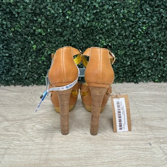 Emilio Pucci Brown Leather Plated Platform Sandals - W6 - Picture 5 of 10